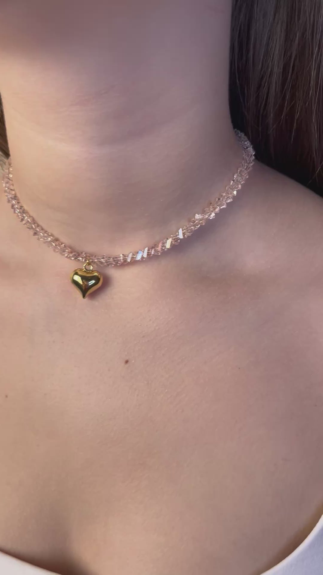 Heart Crystal Choker Necklace – 18K Gold Plated