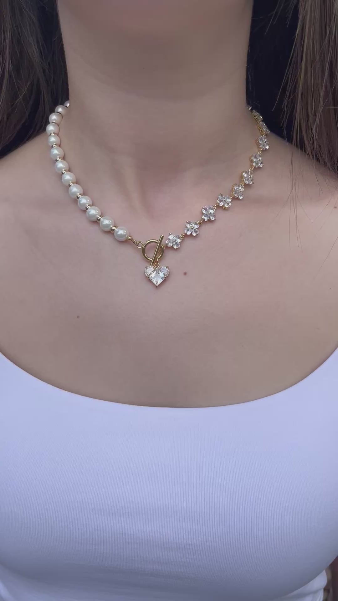 Asymmetrical Pearl Necklace with earrings : 18K Gold Plated