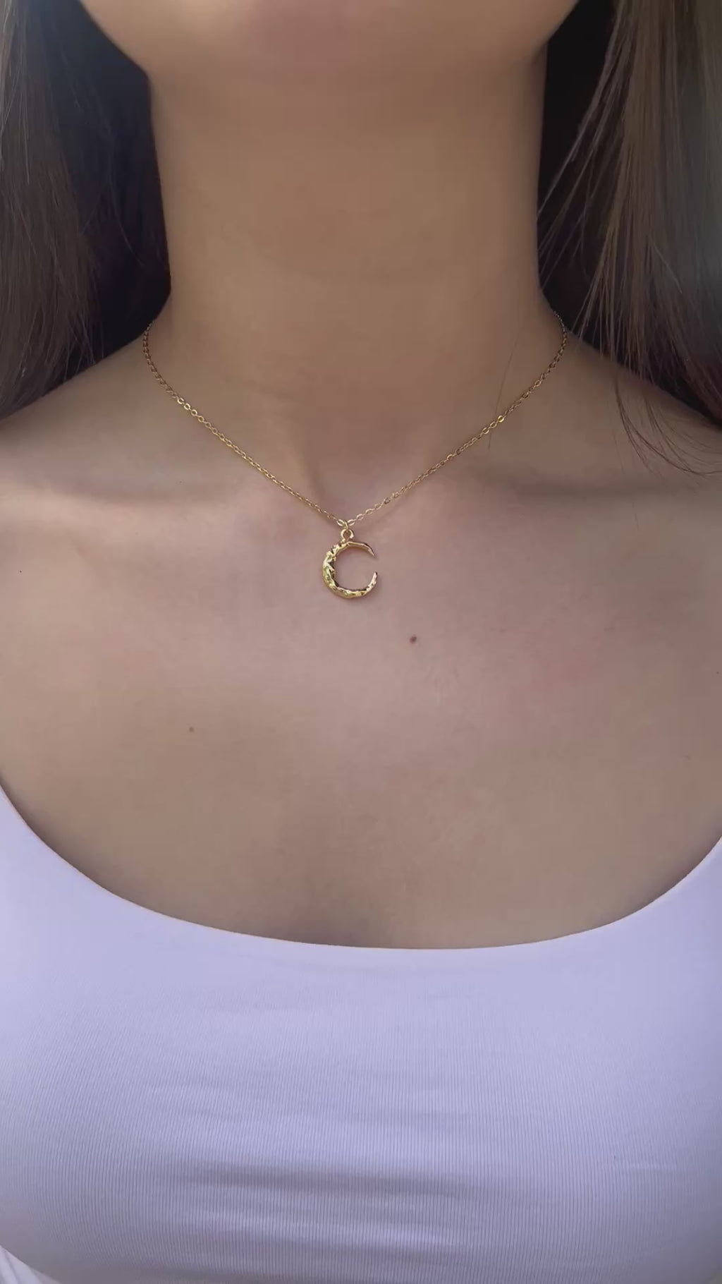 Crescent Moon Choker Necklace, Real 14K Gold Plated