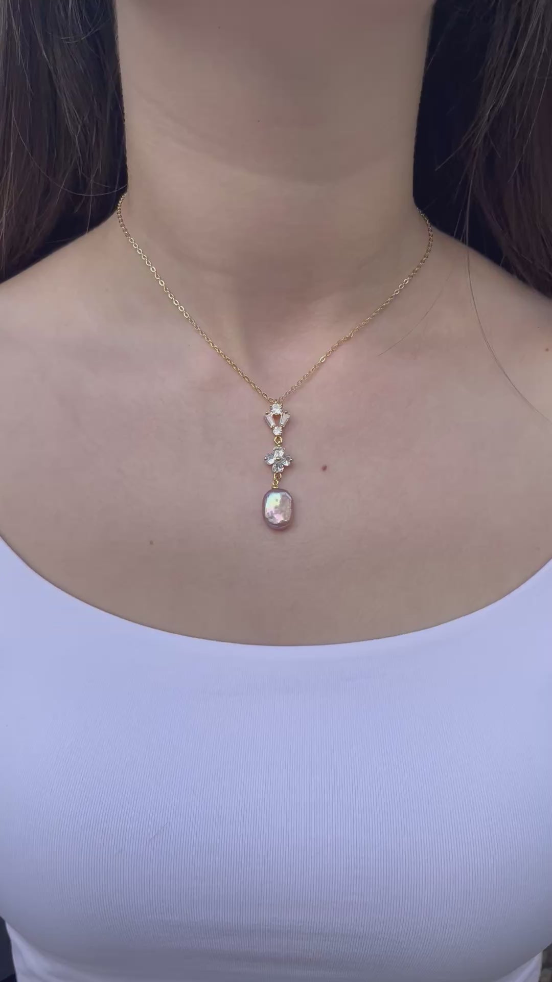 Baroque Pearl and zirconia Y-Necklace, 18k gold plated