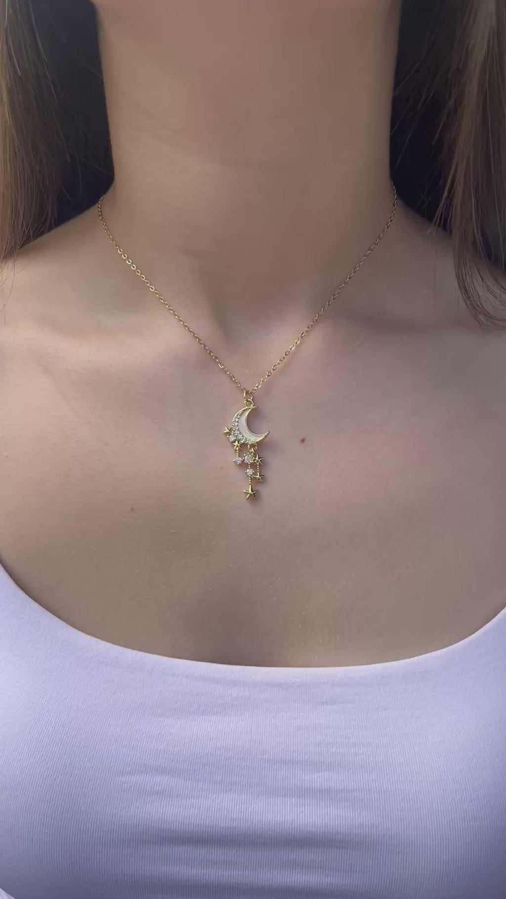 Choker necklace with zirconia moon star pendants: 18K Gold Plated