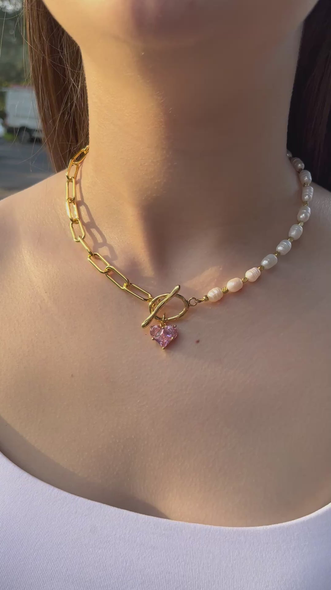 Asymmetrical Pearl Choker Necklace with earrings : 18K Gold Plated