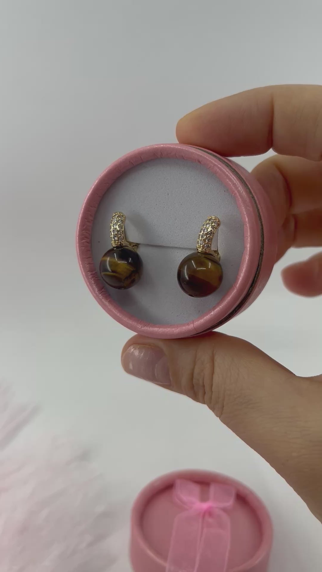 Natural Tiger eye Gold Zirconia Earrings