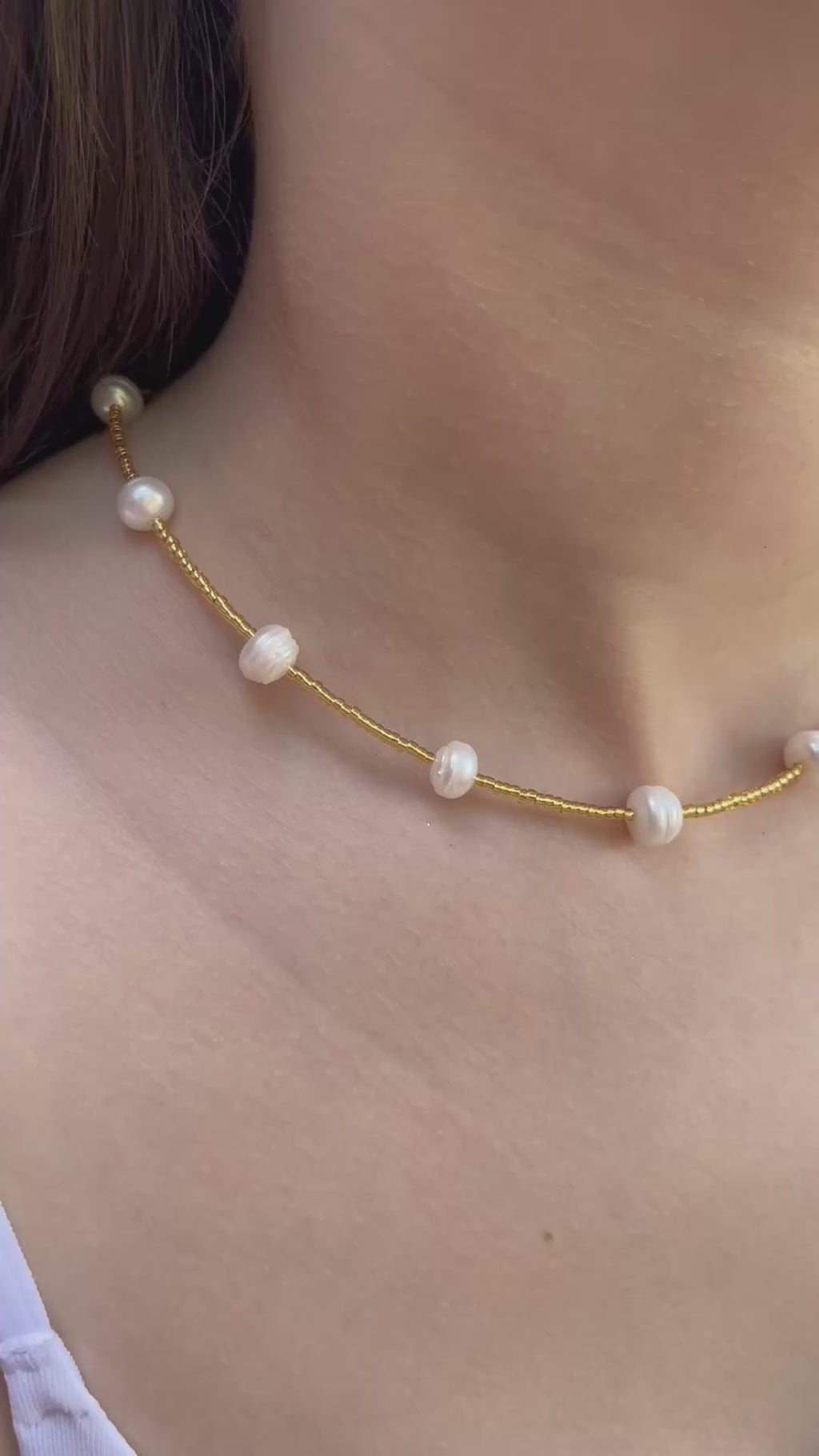 Freshwater Pearl & Miyuki Glass Bead Necklace – 18K Gold Plated Clasp