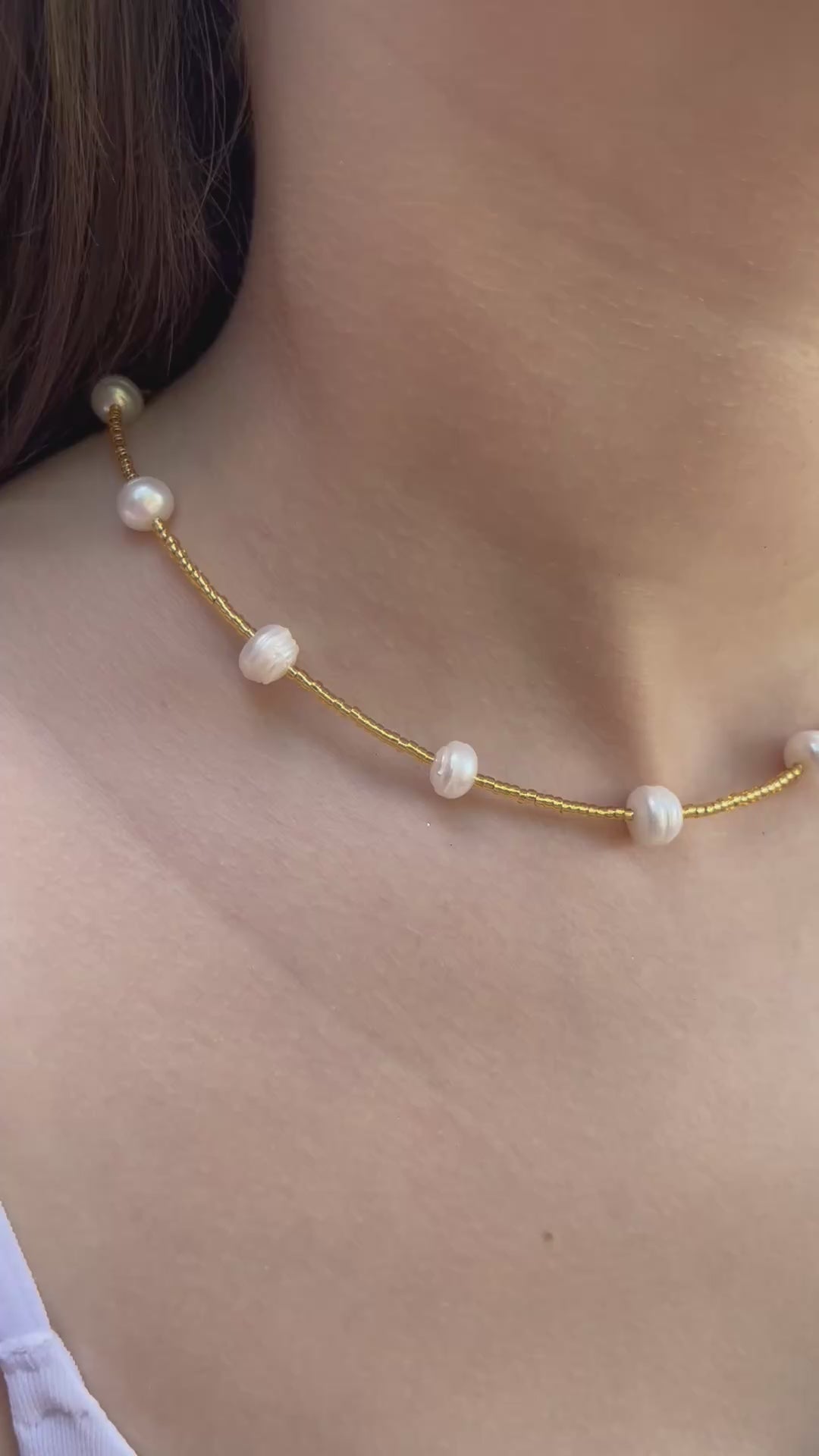 Freshwater Pearl & Miyuki Glass Bead Necklace – 18K Gold Plated Clasp