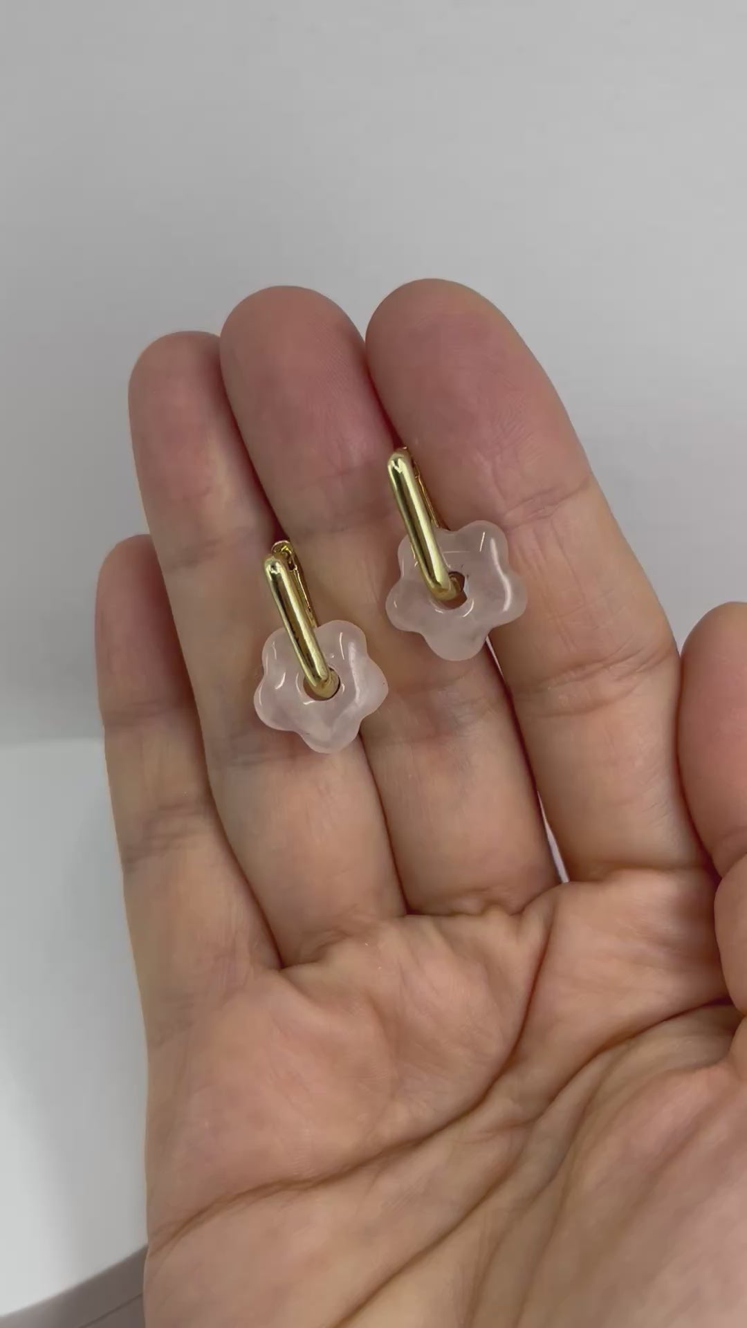 Rose Quartz flower Earrings,18K Gold Plated