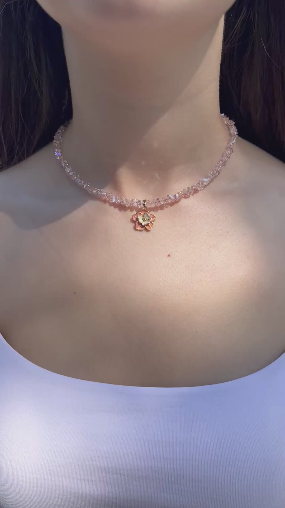 Enamel Flower Crystal Choker Necklace – 18K Gold Plated