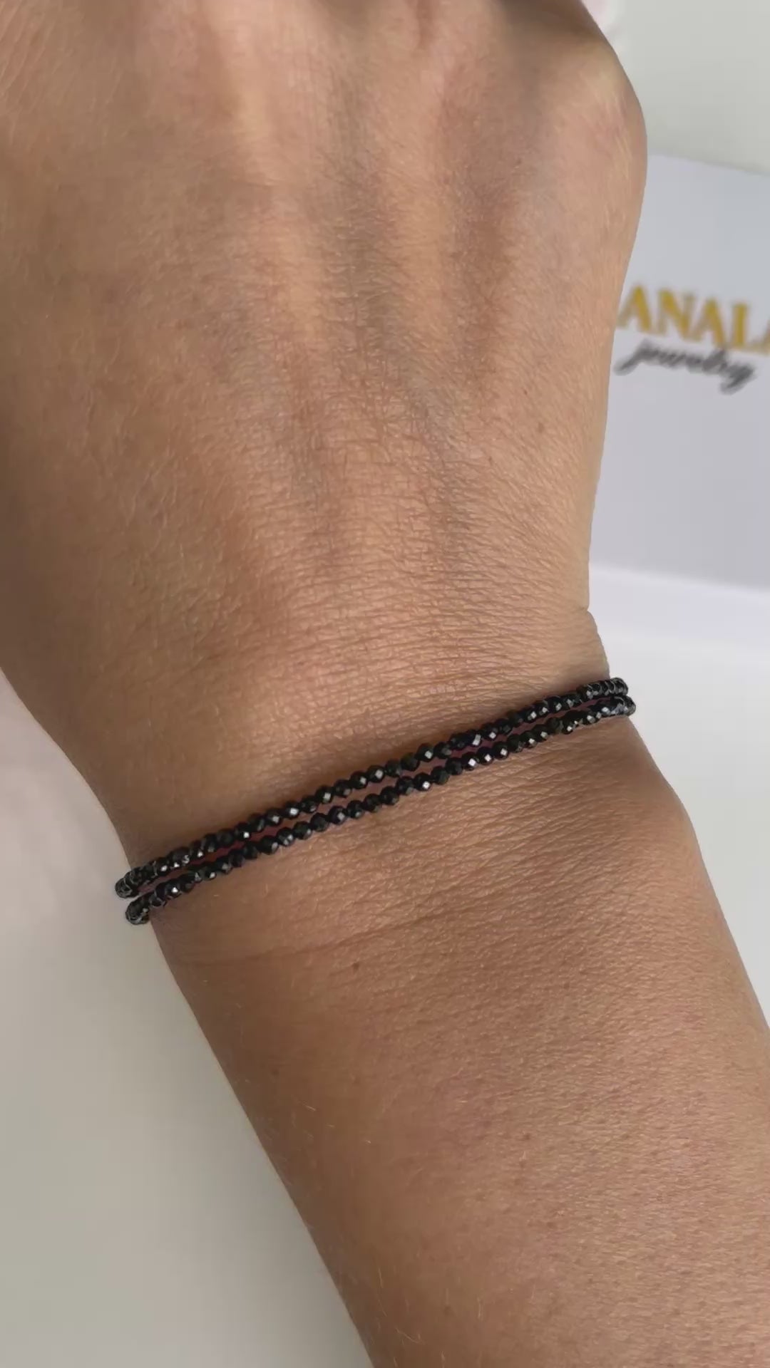 Black spinel layered bracelet with 18K Gold Plated slider