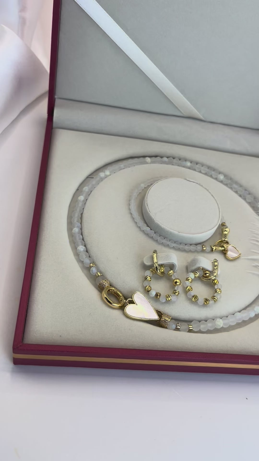 Gift Box: Beaded Jewelry Set with Heart Pendants & 18K Gold Plated Details